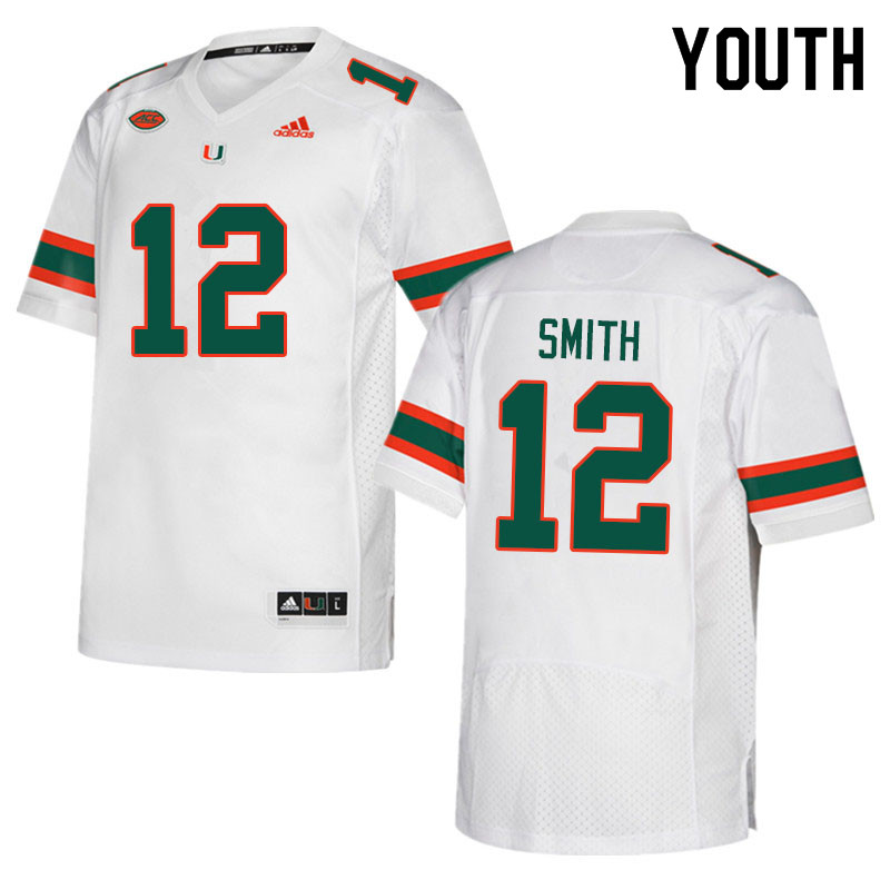 Youth #12 Brashard Smith Miami Hurricanes College Football Jerseys Sale-White